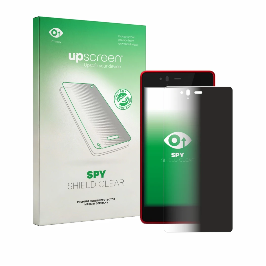 Front side of a product packaging with the brand logo upscreen. Next to it is the device Fujitsu Arrows M04 shown with the cor