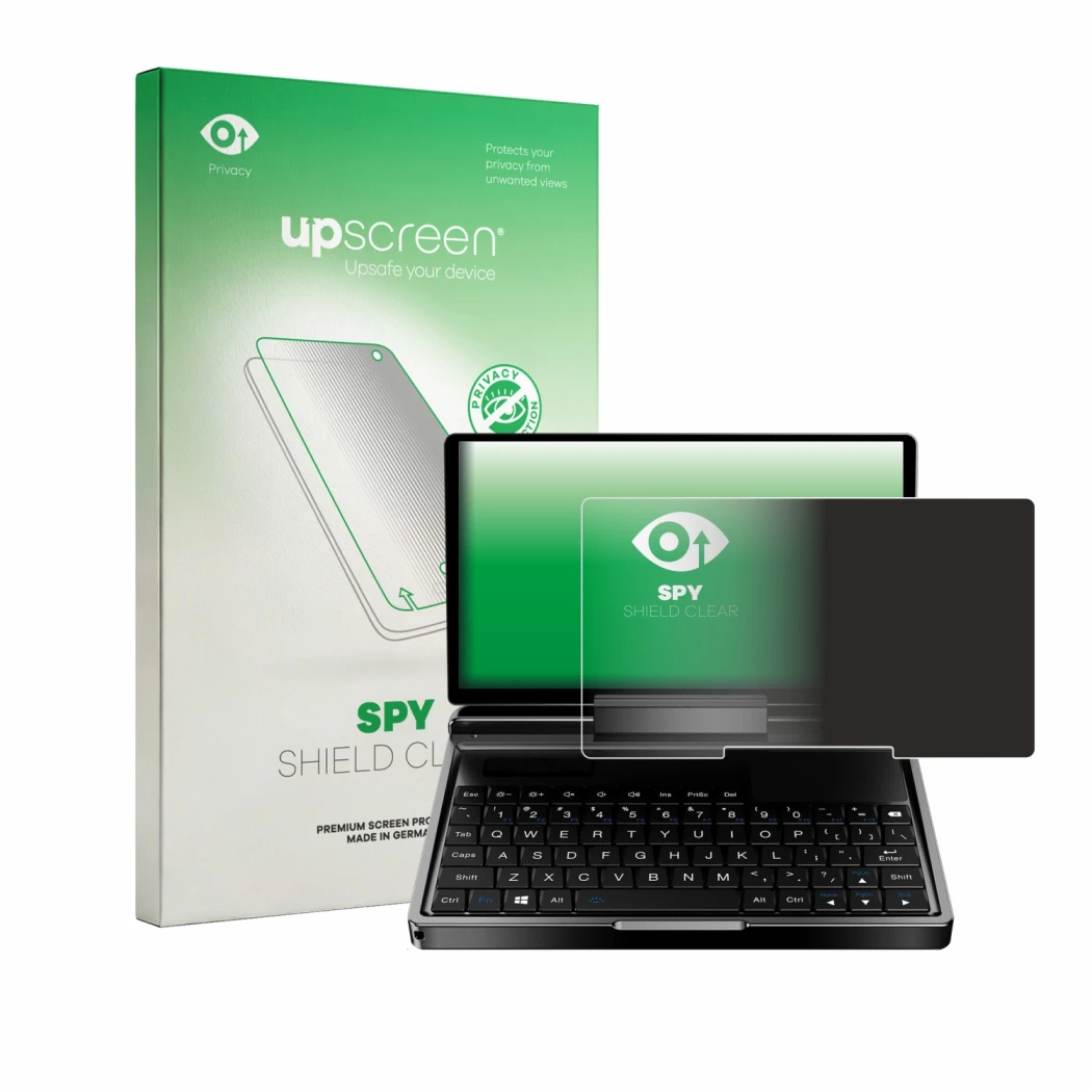Front side of a product packaging with the brand logo upscreen. Next to it is the device GPD MicroPC 2 shown with the correspo
