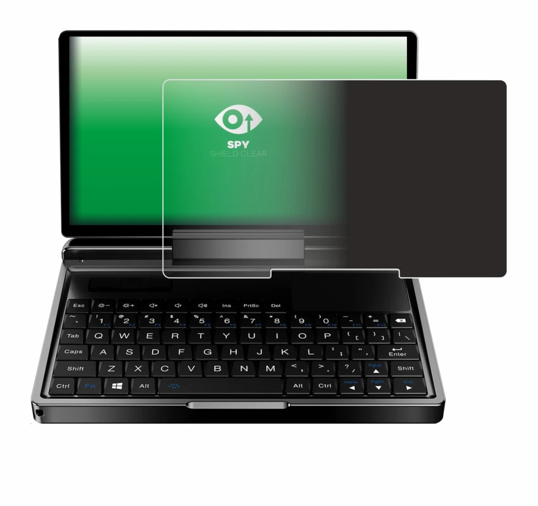 Image of the device GPD MicroPC 2 with a wide variety of screen protectors.