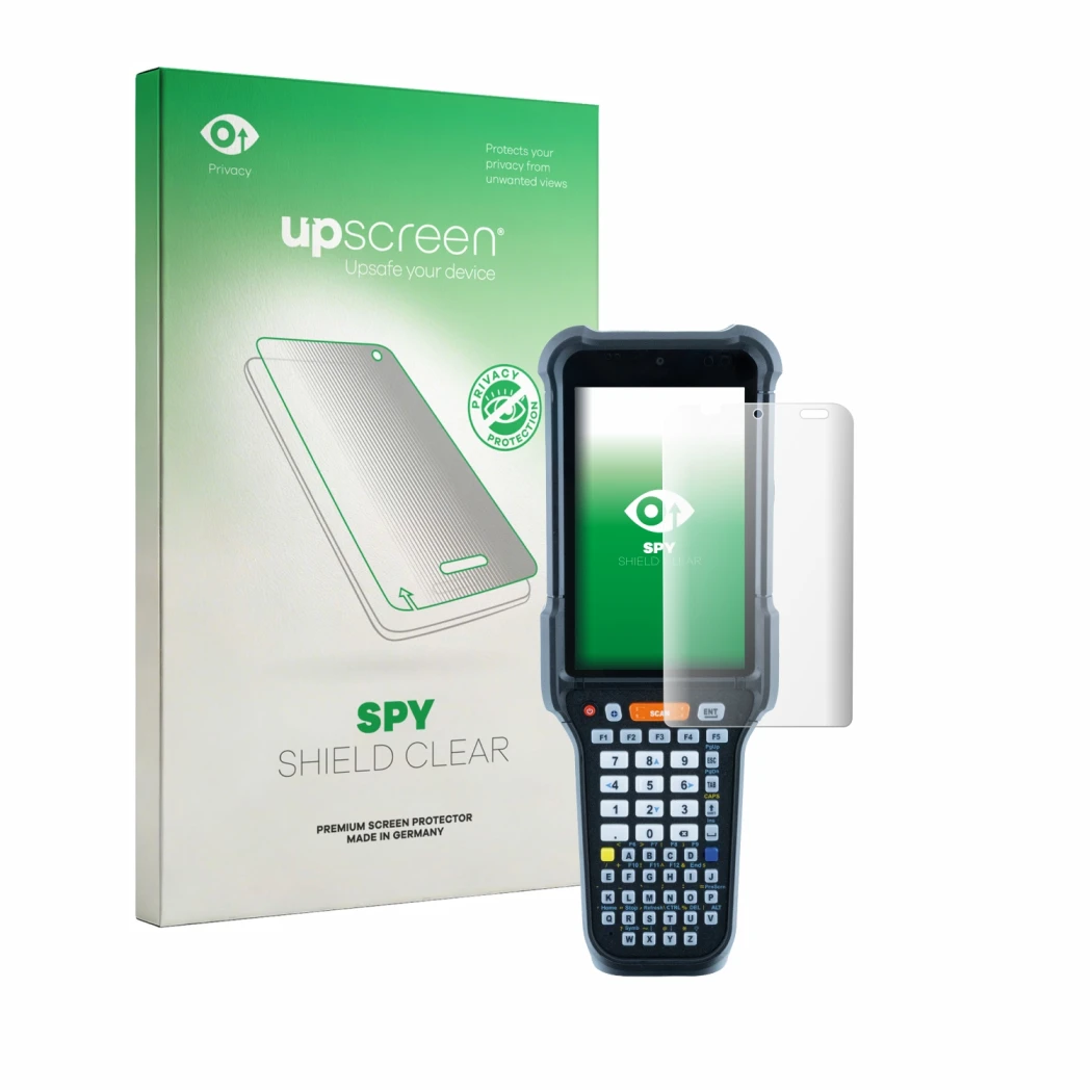 Front side of a product packaging with the brand logo upscreen. Next to it is the device Datalogic Falcon X65 shown with the c