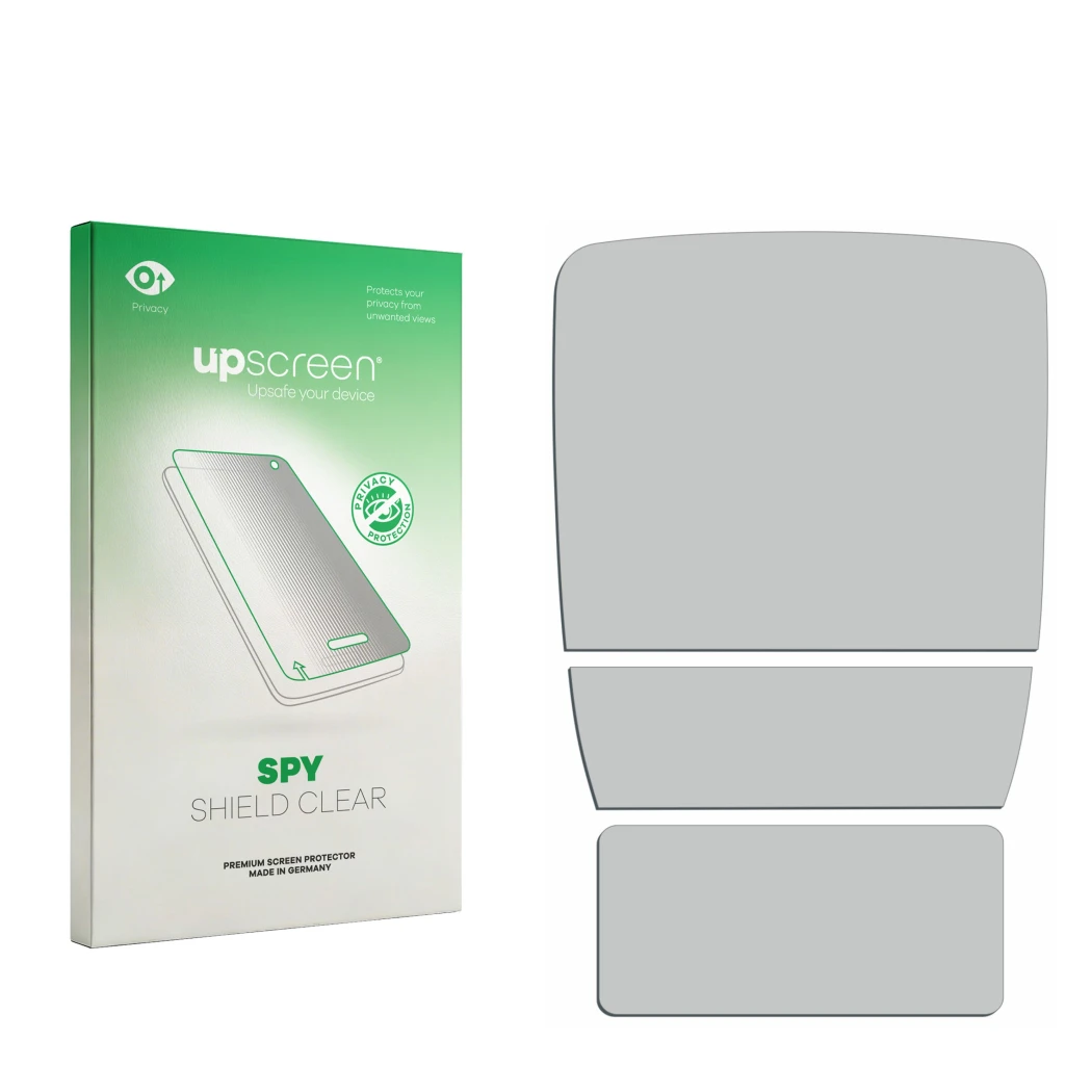 Front side of a product packaging with the brand logo upscreen. Next to it is the corresponding screen protector.