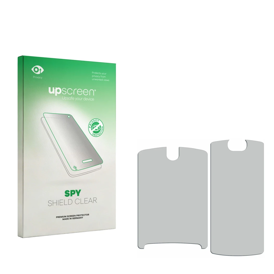 Front side of a product packaging with the brand logo upscreen. Next to it is the corresponding screen protector.