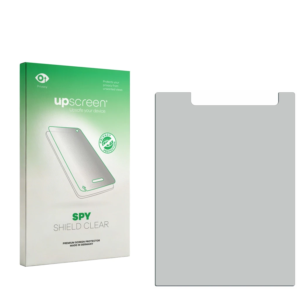 Front side of a product packaging with the brand logo upscreen. Next to it is the corresponding screen protector.