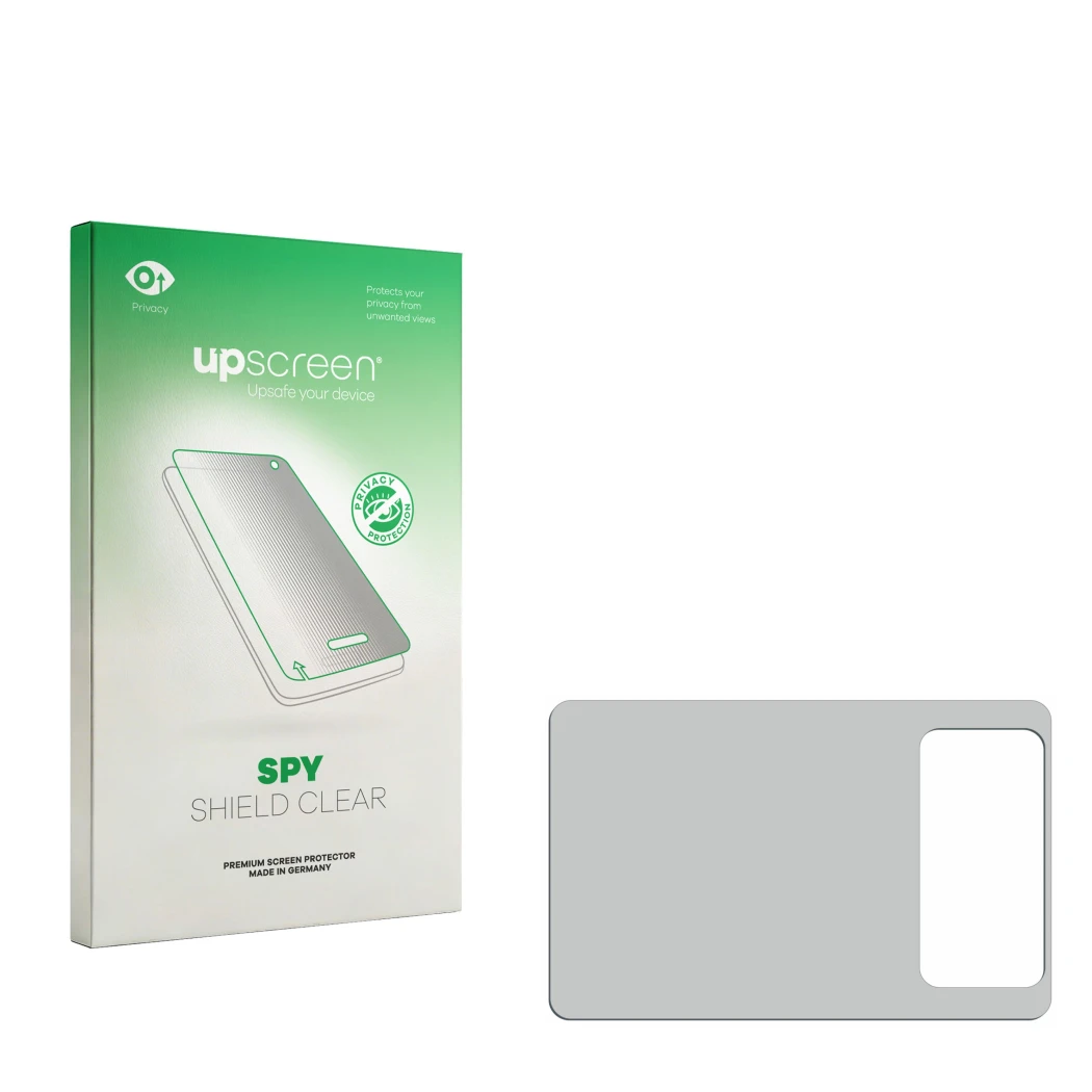 Front side of a product packaging with the brand logo upscreen. Next to it is the corresponding screen protector.