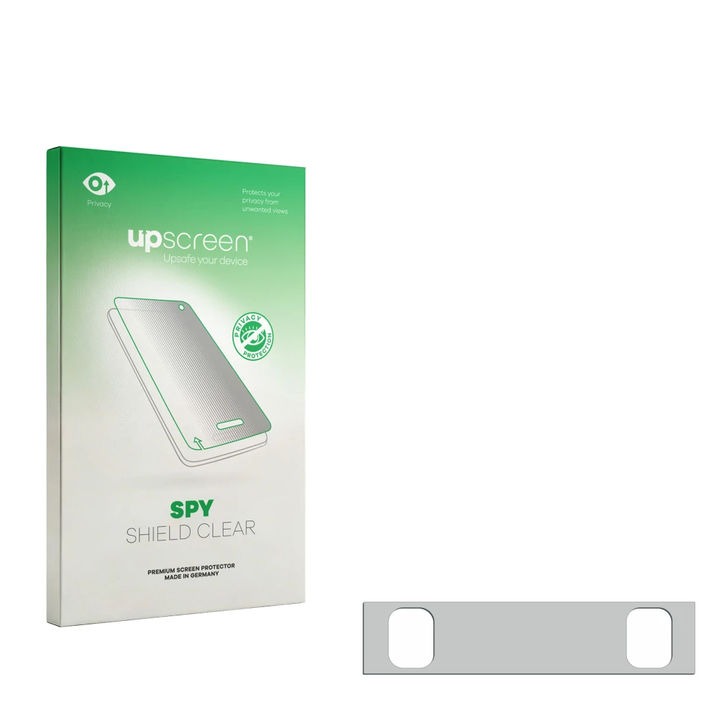 Front side of a product packaging with the brand logo upscreen. Next to it is the corresponding screen protector.