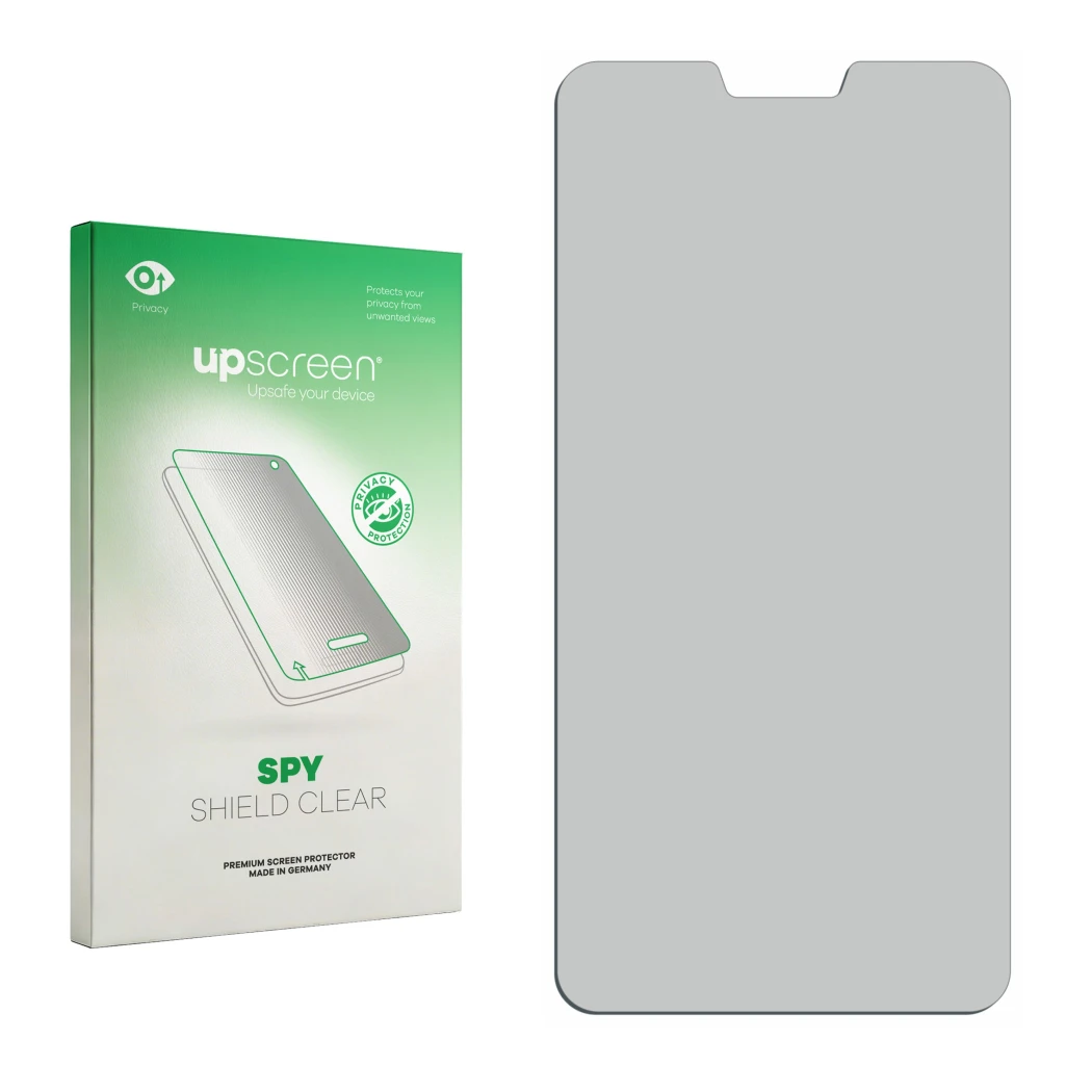 Front side of a product packaging with the brand logo upscreen. Next to it is the corresponding screen protector.