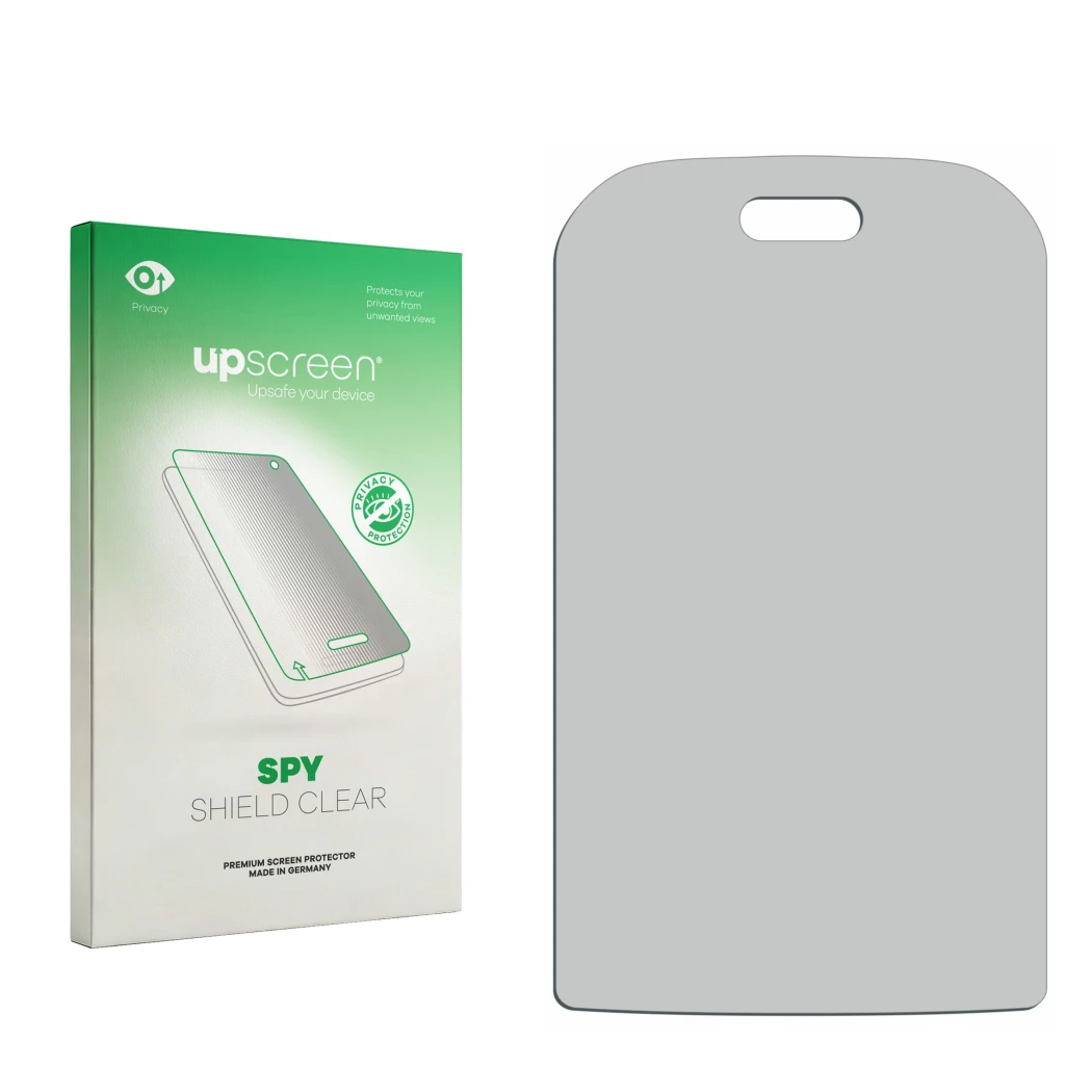 Front side of a product packaging with the brand logo upscreen. Next to it is the corresponding screen protector.