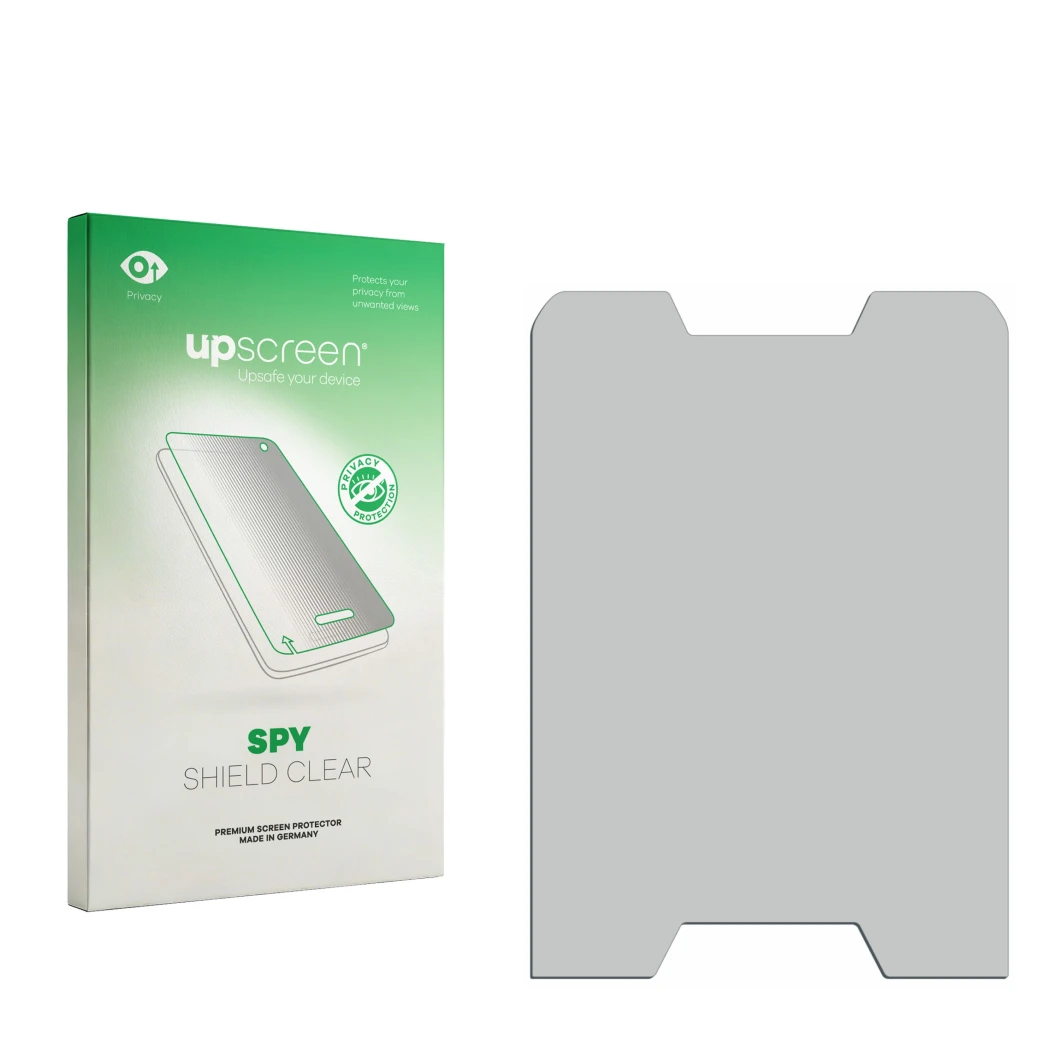 Front side of a product packaging with the brand logo upscreen. Next to it is the corresponding screen protector.