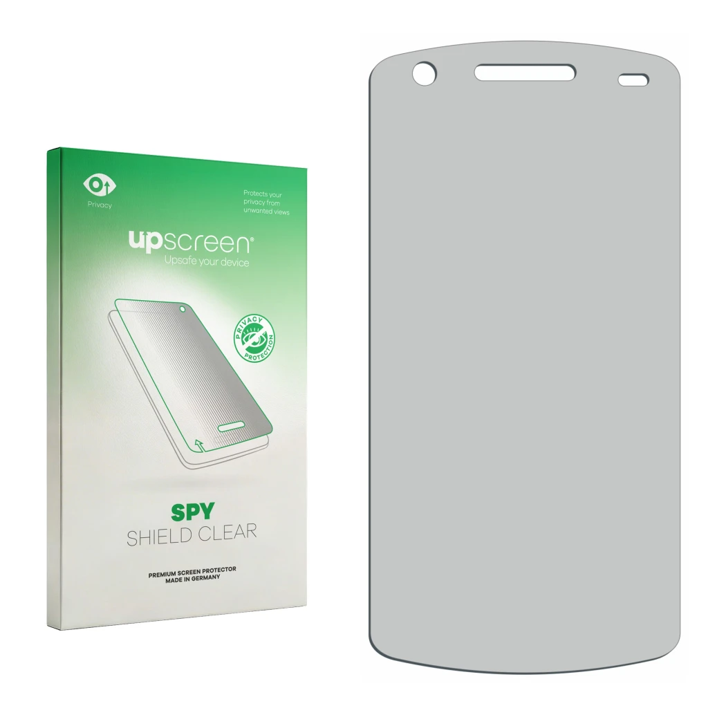 Front side of a product packaging with the brand logo upscreen. Next to it is the corresponding screen protector.