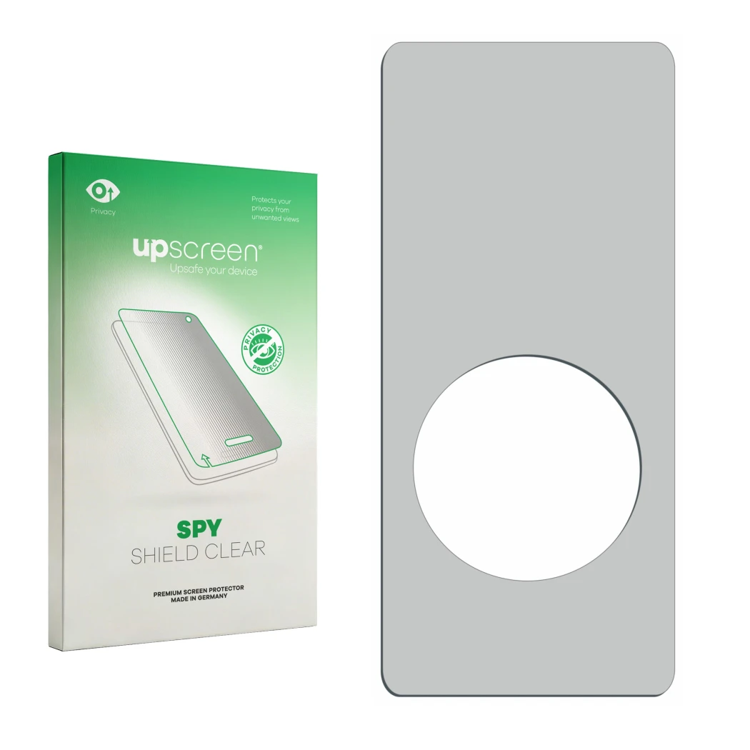 Front side of a product packaging with the brand logo upscreen. Next to it is the corresponding screen protector.