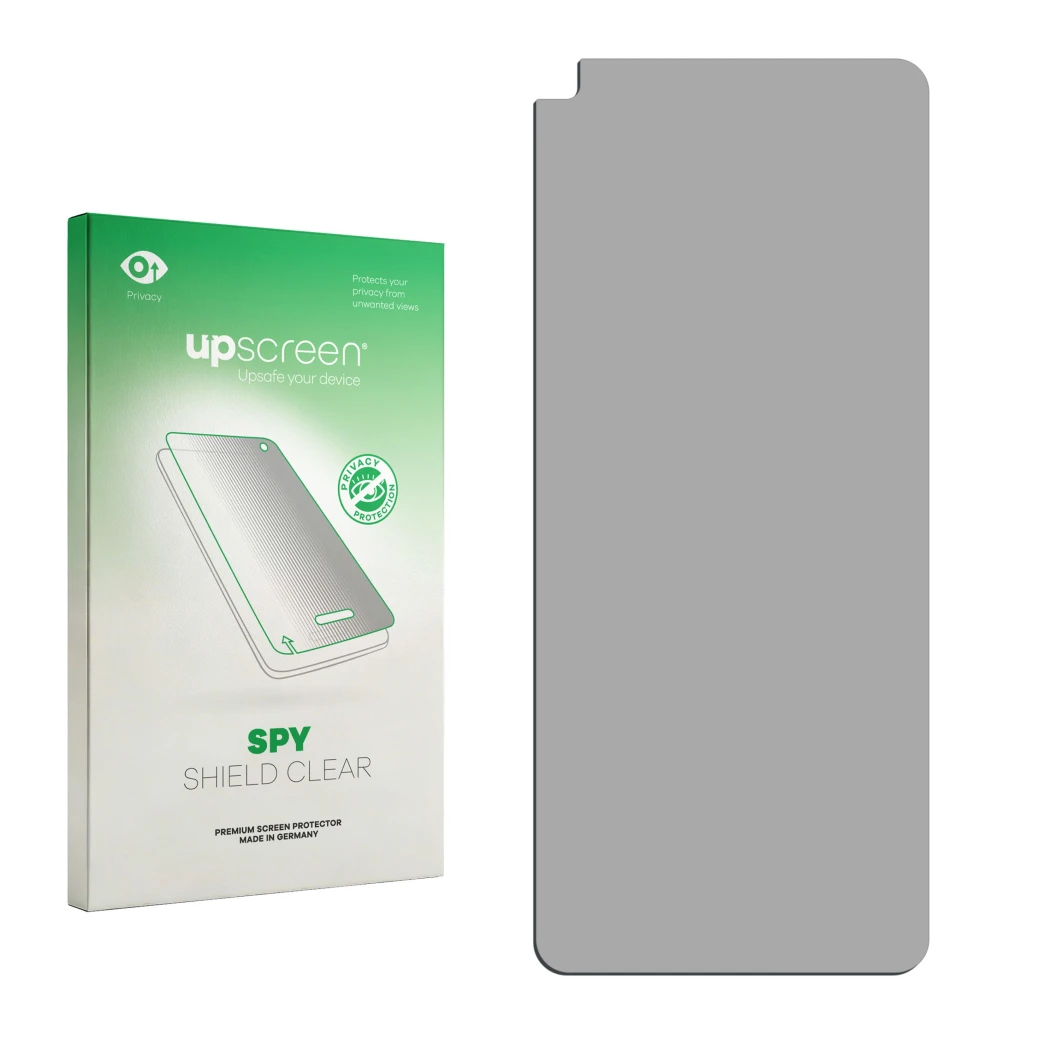 Front side of a product packaging with the brand logo upscreen. Next to it is the corresponding screen protector.