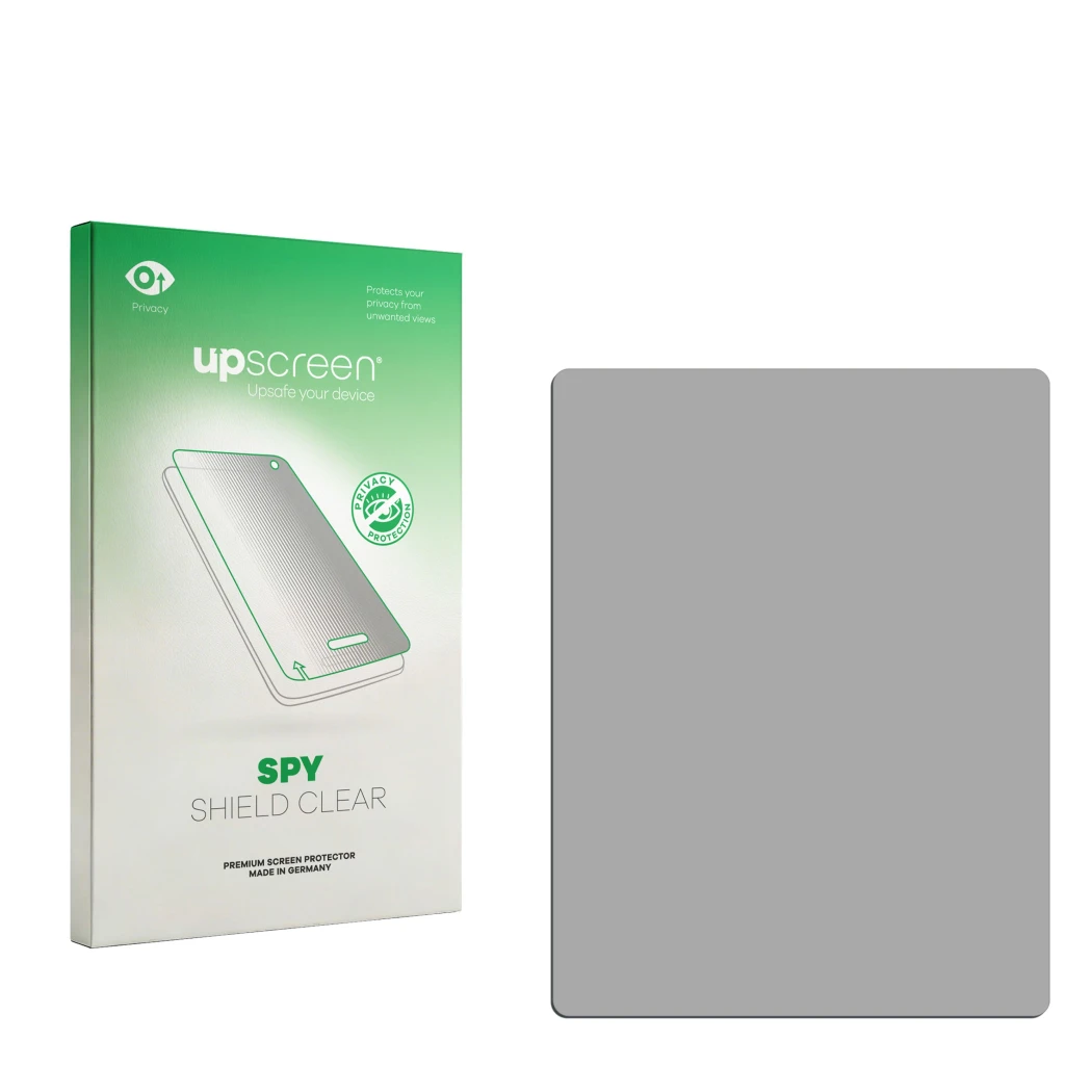 Front side of a product packaging with the brand logo upscreen. Next to it is the corresponding screen protector.