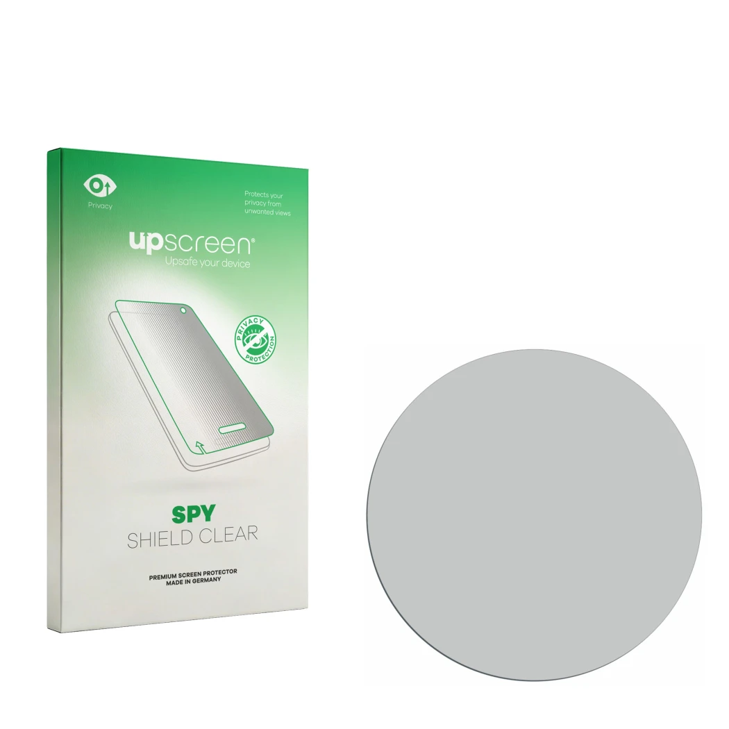Front side of a product packaging with the brand logo upscreen. Next to it is the corresponding screen protector.