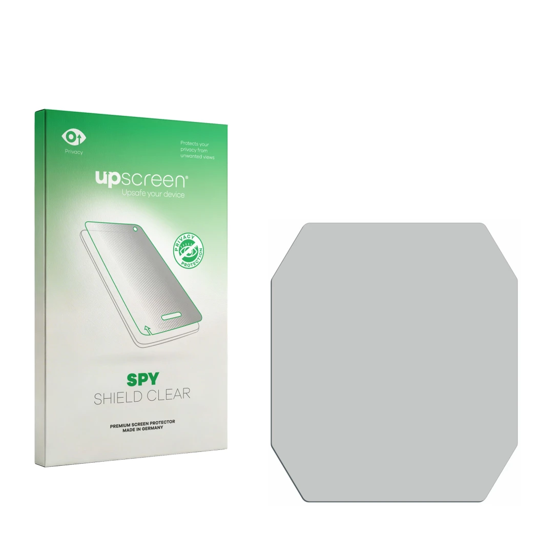 Front side of a product packaging with the brand logo upscreen. Next to it is the corresponding screen protector.