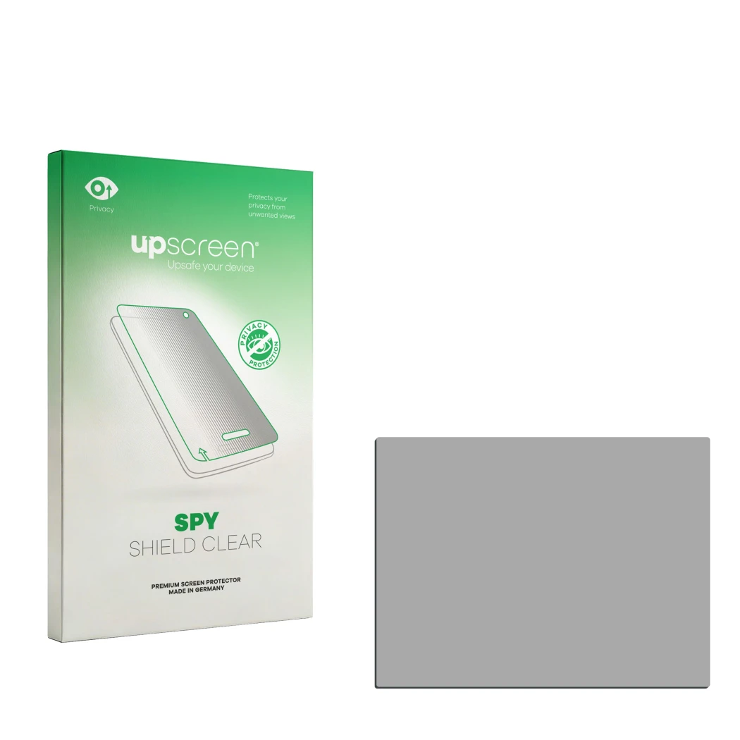 Front side of a product packaging with the brand logo upscreen. Next to it is the corresponding screen protector.