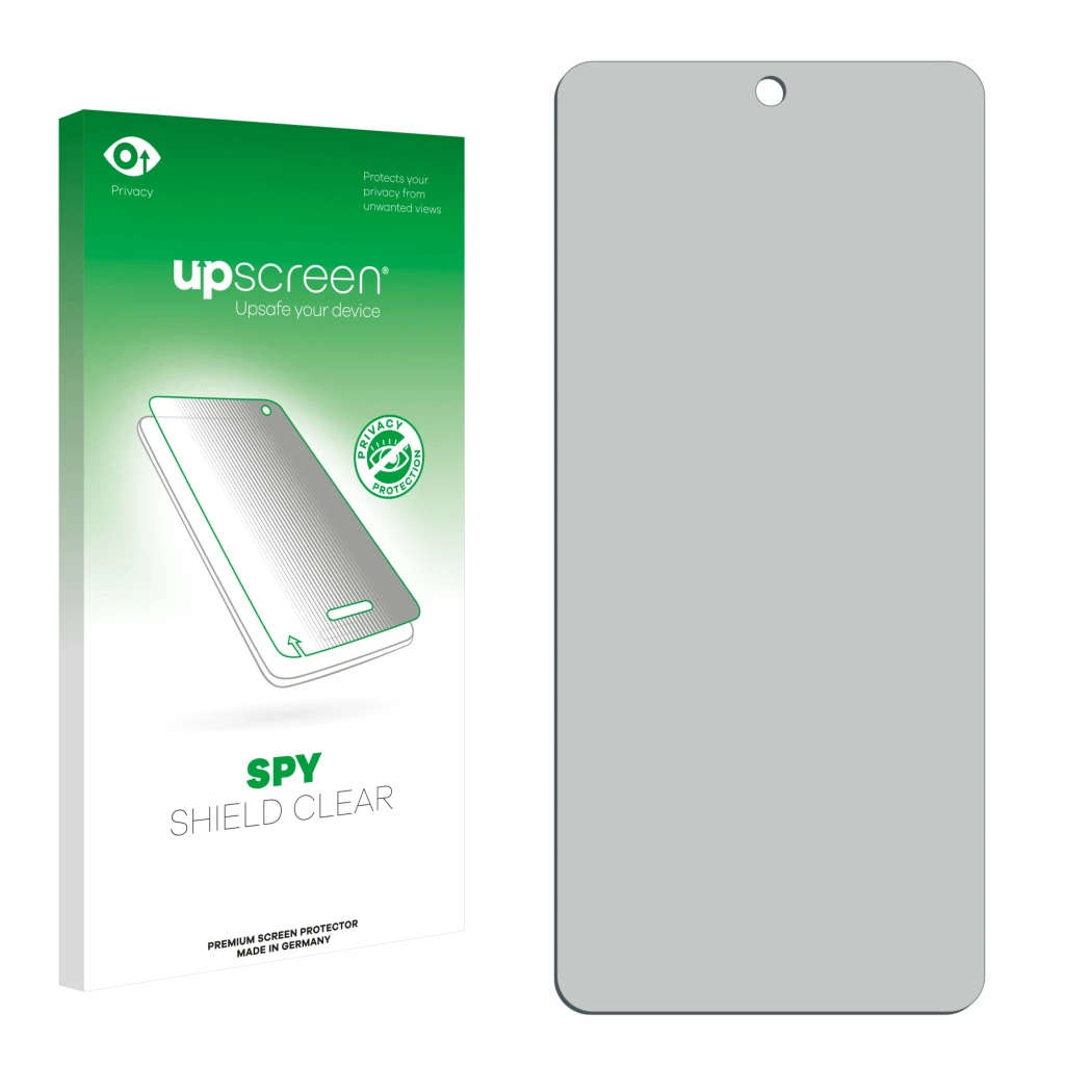 Front side of a product packaging with the brand logo upscreen. Next to it is the corresponding screen protector.