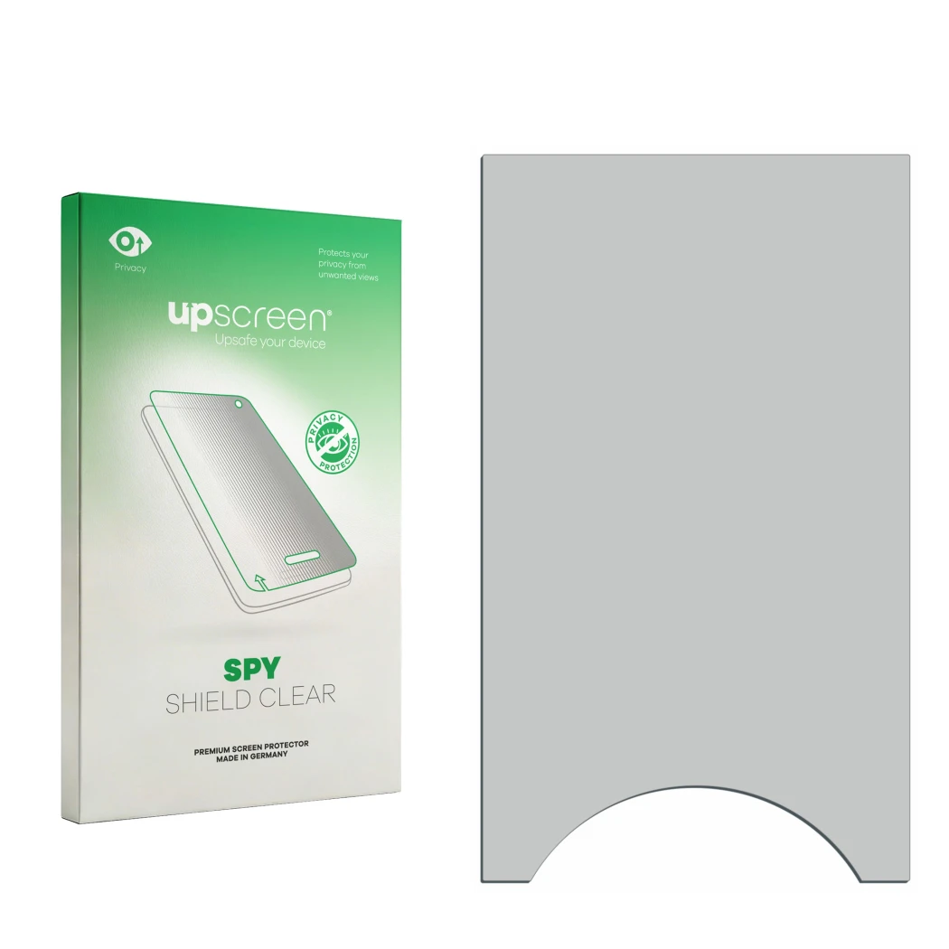 Front side of a product packaging with the brand logo upscreen. Next to it is the corresponding screen protector.