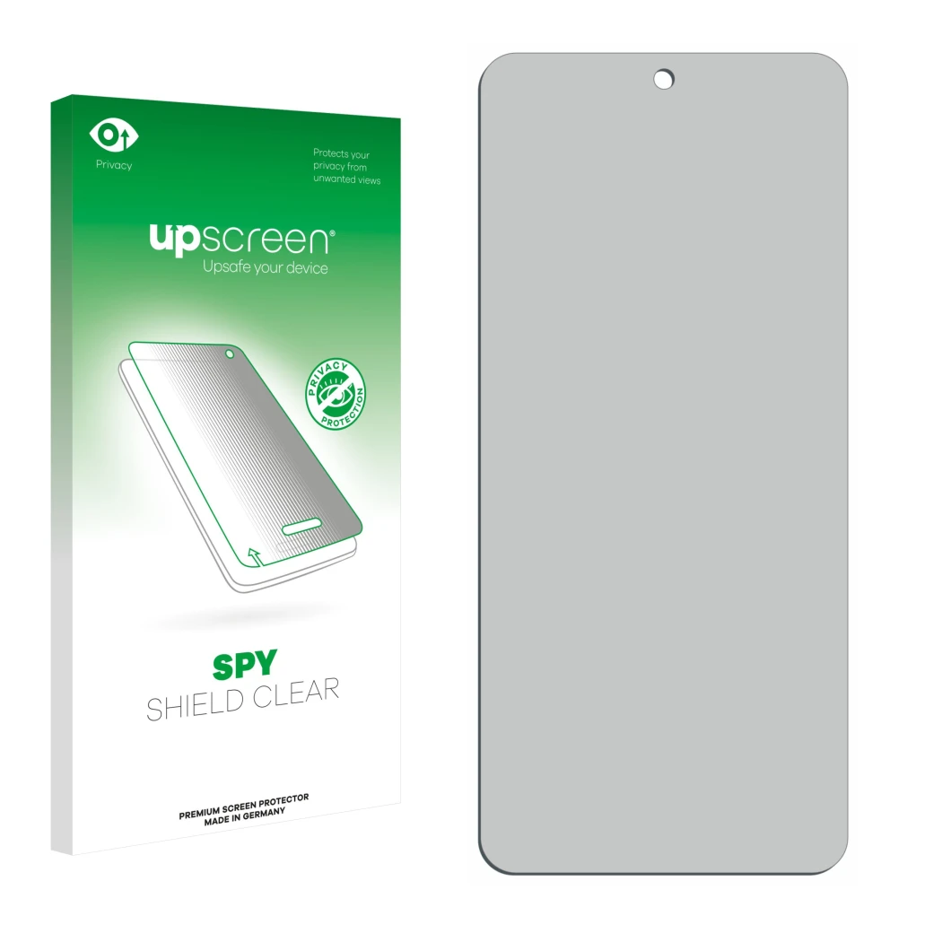 Front side of a product packaging with the brand logo upscreen. Next to it is the corresponding screen protector.