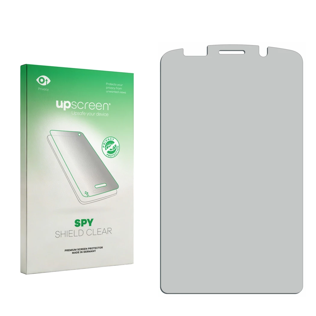 Front side of a product packaging with the brand logo upscreen. Next to it is the corresponding screen protector.