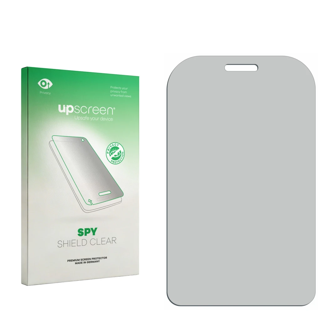 Front side of a product packaging with the brand logo upscreen. Next to it is the corresponding screen protector.