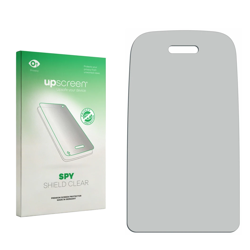 Front side of a product packaging with the brand logo upscreen. Next to it is the corresponding screen protector.