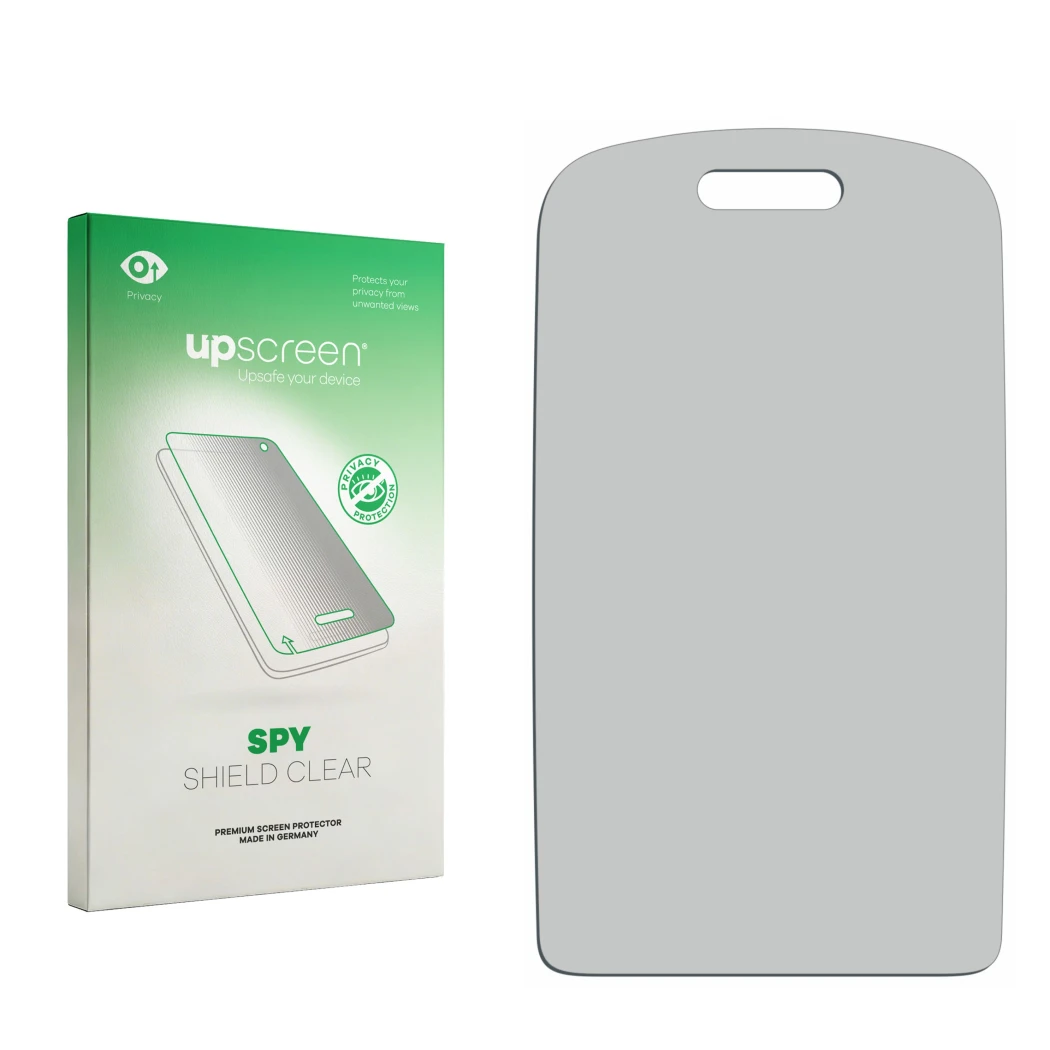 Front side of a product packaging with the brand logo upscreen. Next to it is the corresponding screen protector.