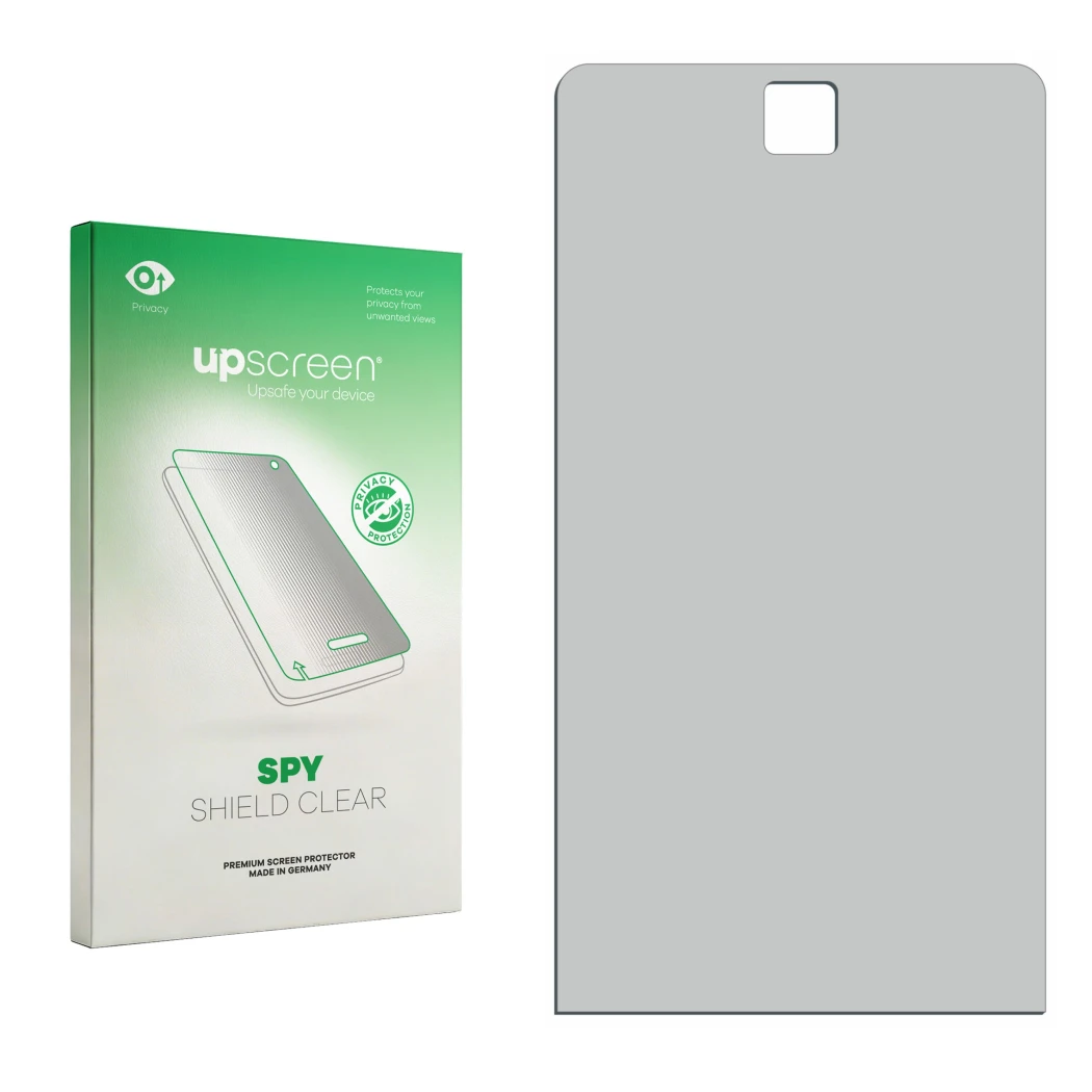 Front side of a product packaging with the brand logo upscreen. Next to it is the corresponding screen protector.