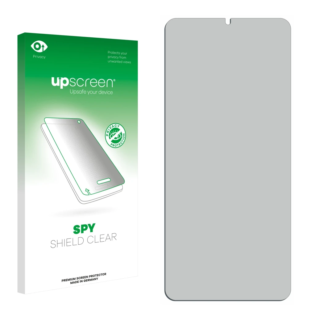 Front side of a product packaging with the brand logo upscreen. Next to it is the corresponding screen protector.