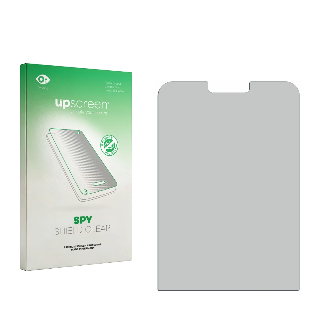 Front side of a product packaging with the brand logo upscreen. Next to it is the corresponding screen protector.