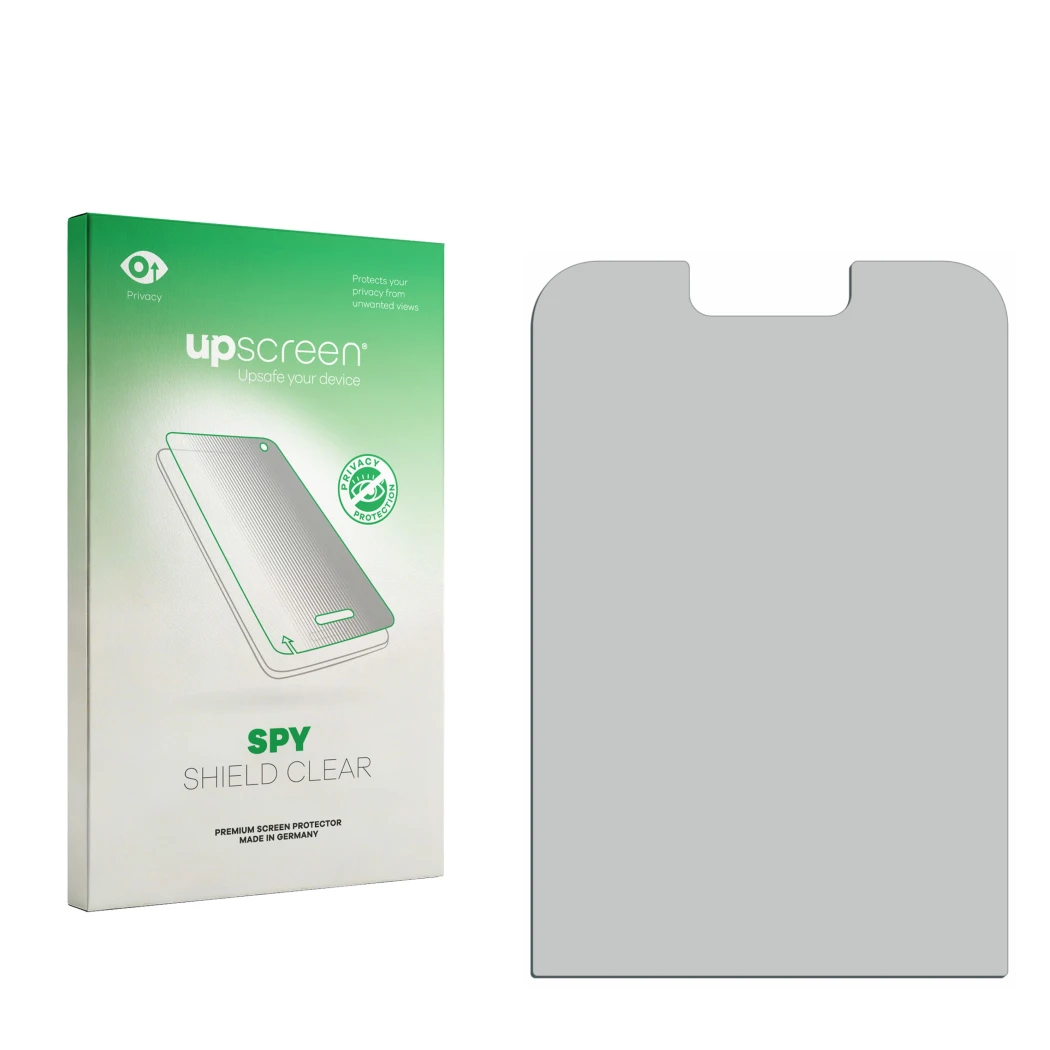 Front side of a product packaging with the brand logo upscreen. Next to it is the corresponding screen protector.