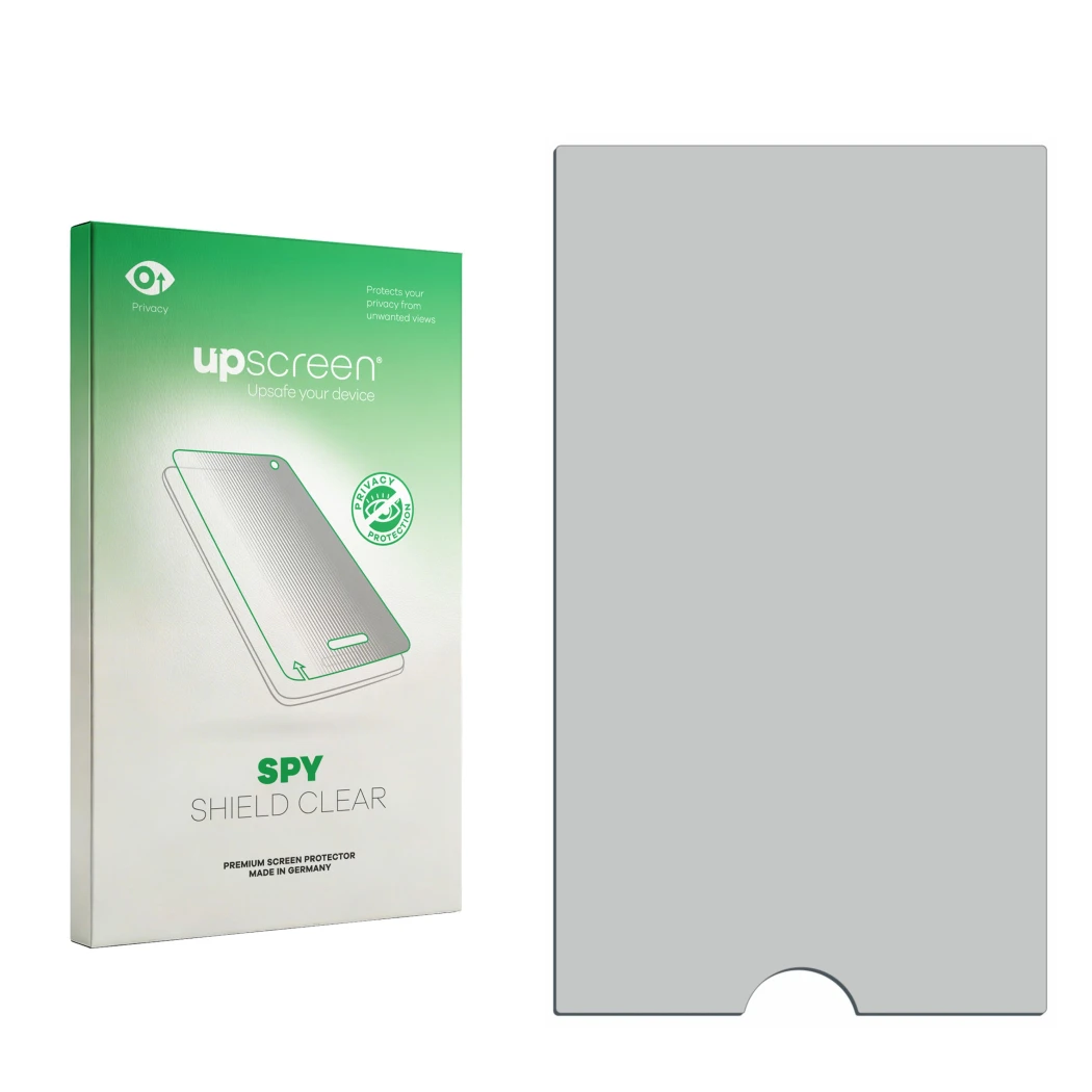 Front side of a product packaging with the brand logo upscreen. Next to it is the corresponding screen protector.