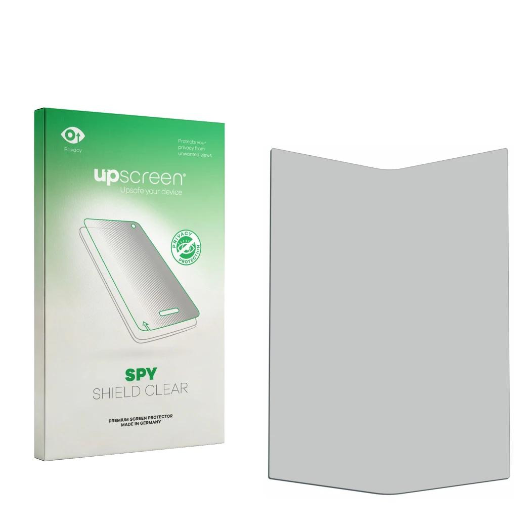 Front side of a product packaging with the brand logo upscreen. Next to it is the corresponding screen protector.