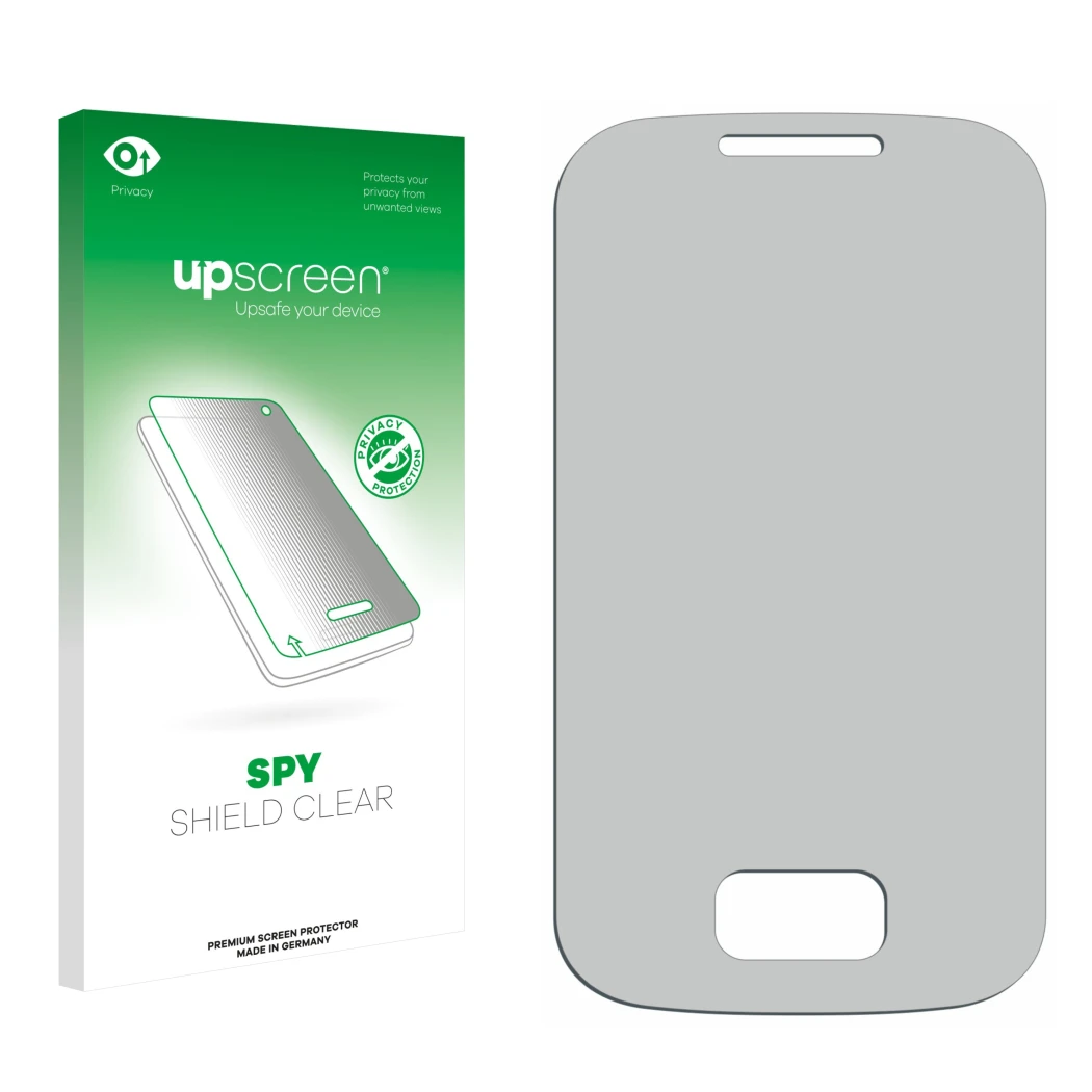 Front side of a product packaging with the brand logo upscreen. Next to it is the corresponding screen protector.