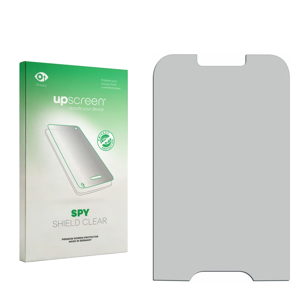 Front side of a product packaging with the brand logo upscreen. Next to it is the corresponding screen protector.