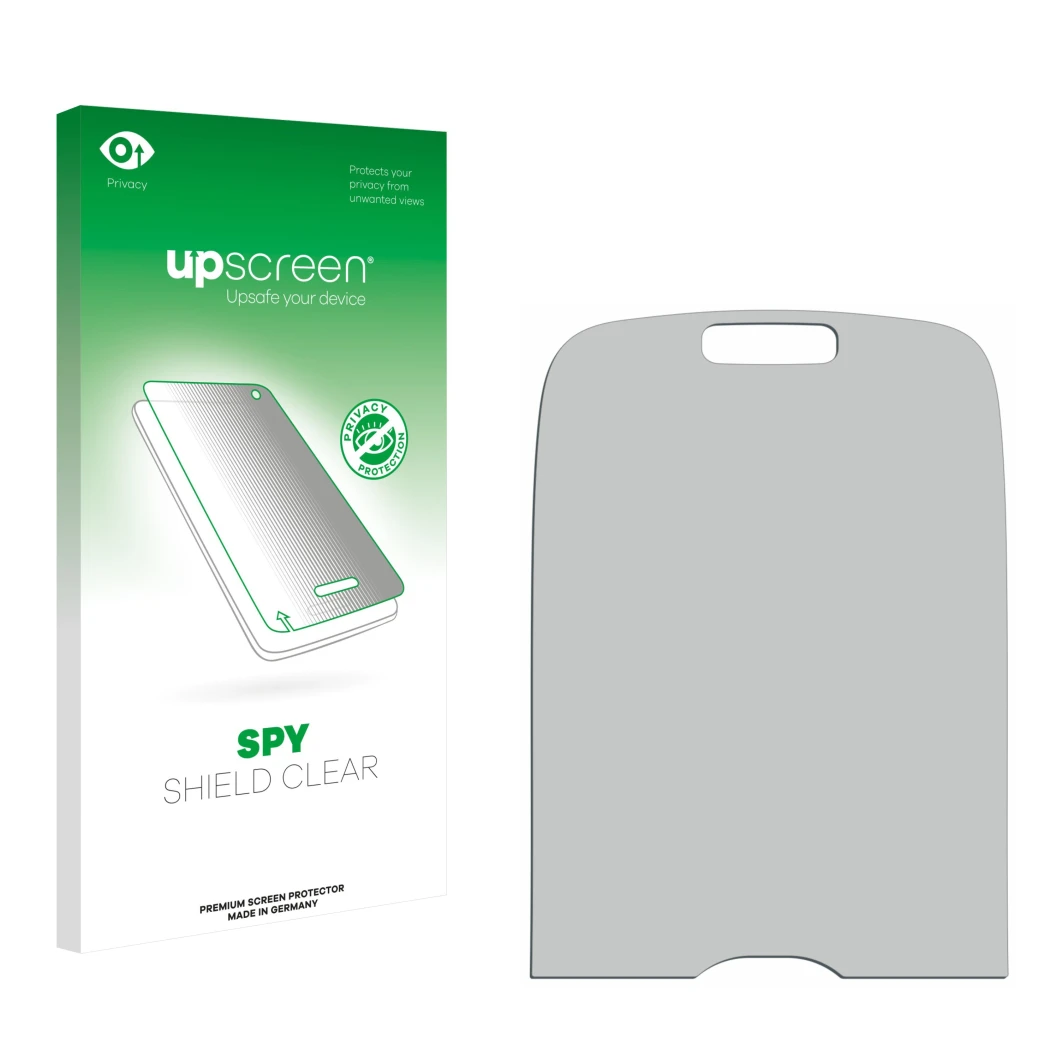 Front side of a product packaging with the brand logo upscreen. Next to it is the corresponding screen protector.