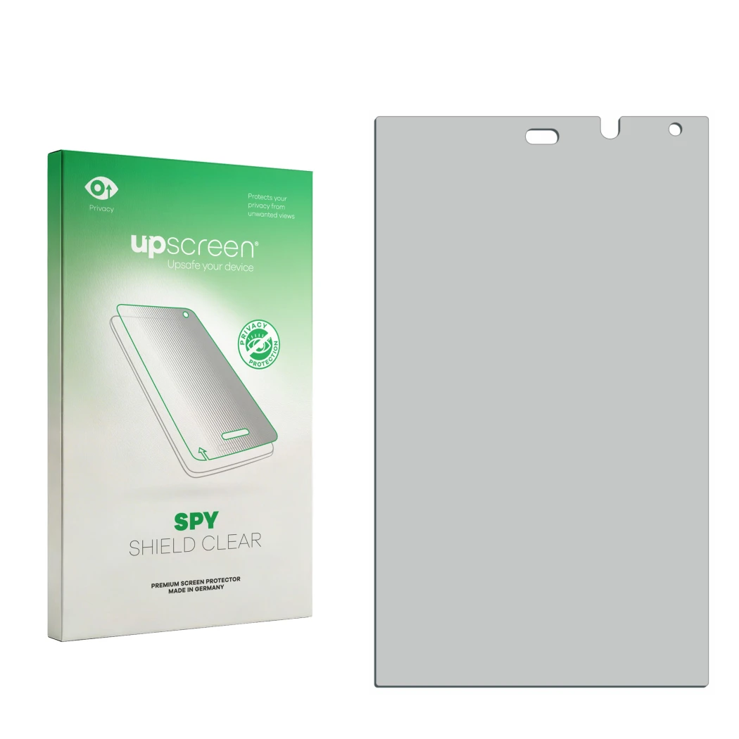Front side of a product packaging with the brand logo upscreen. Next to it is the corresponding screen protector.