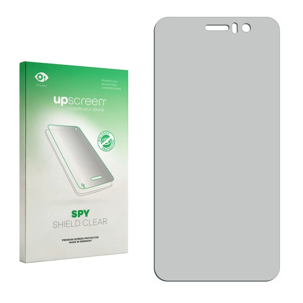Front side of a product packaging with the brand logo upscreen. Next to it is the corresponding screen protector.