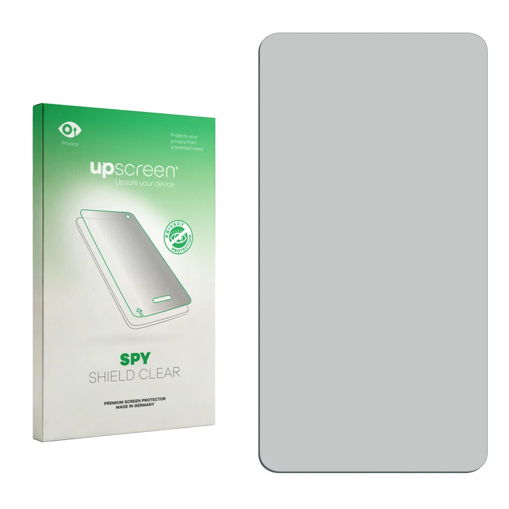Front side of a product packaging with the brand logo upscreen. Next to it is the corresponding screen protector.