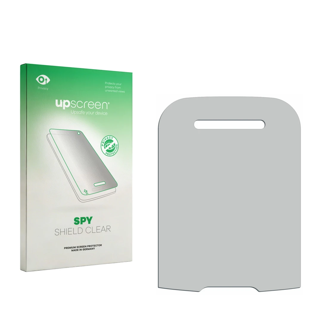 Front side of a product packaging with the brand logo upscreen. Next to it is the corresponding screen protector.