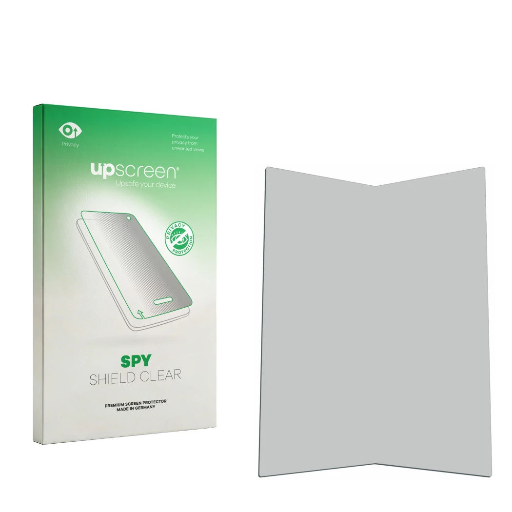 Front side of a product packaging with the brand logo upscreen. Next to it is the corresponding screen protector.