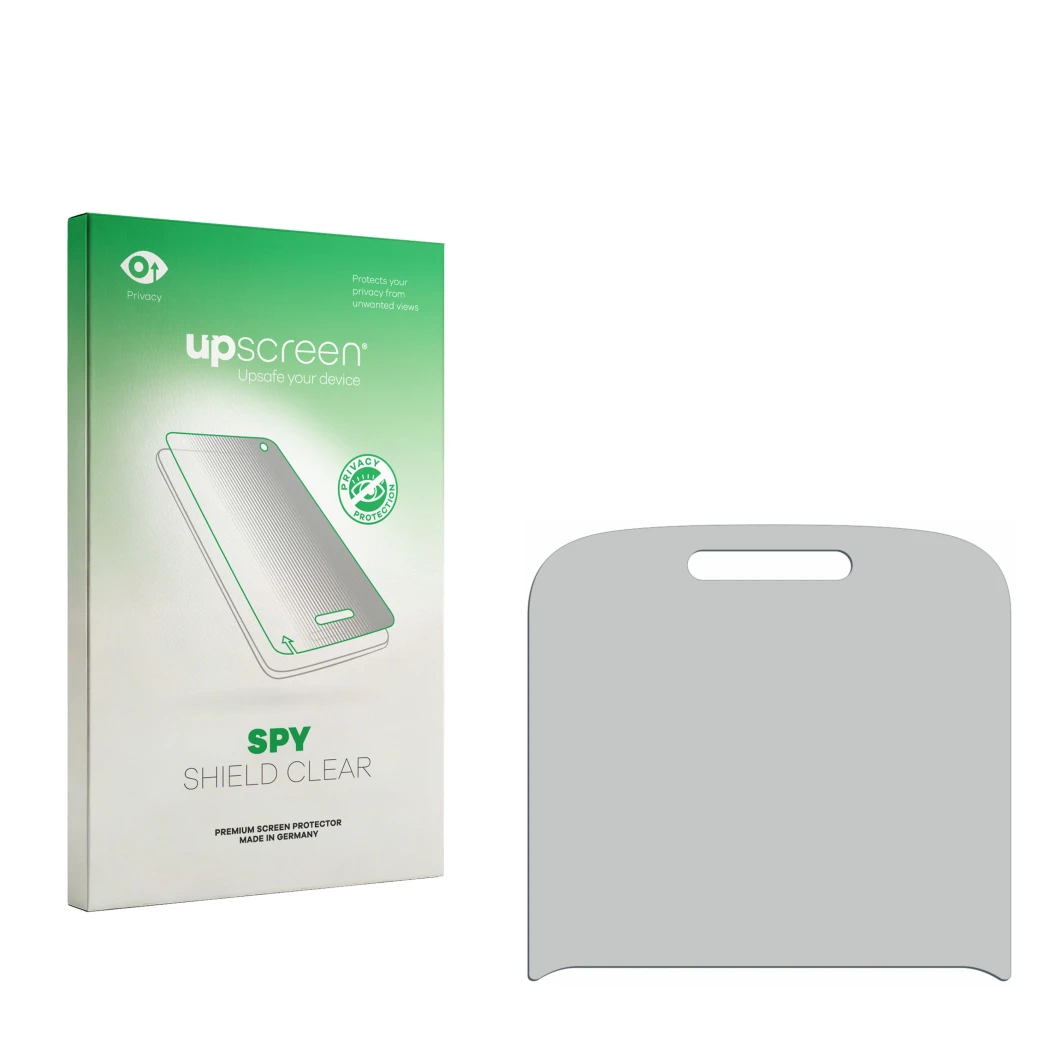Front side of a product packaging with the brand logo upscreen. Next to it is the corresponding screen protector.