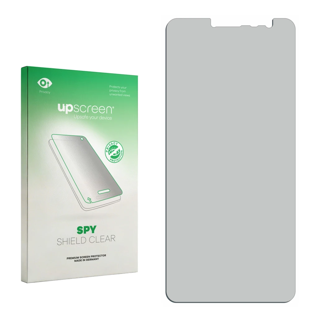 Front side of a product packaging with the brand logo upscreen. Next to it is the corresponding screen protector.