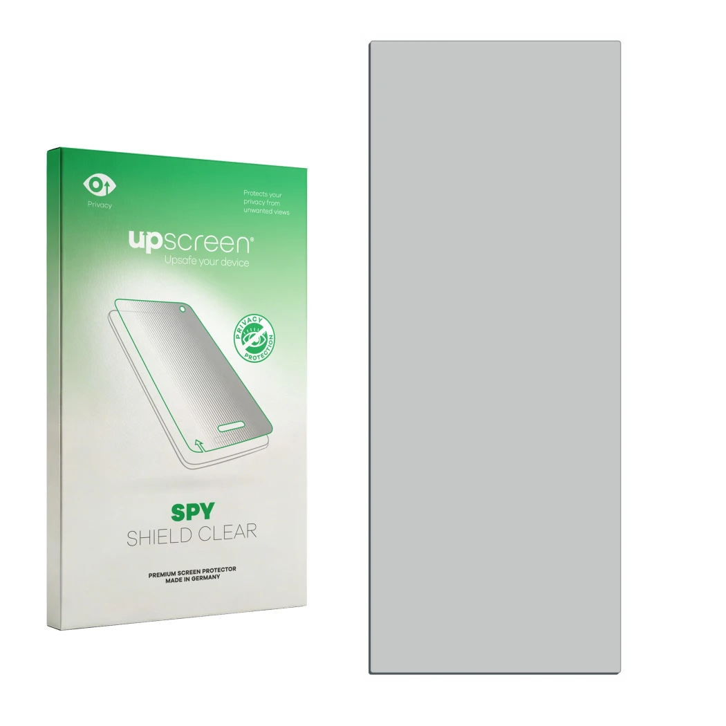 Front side of a product packaging with the brand logo upscreen. Next to it is the corresponding screen protector.