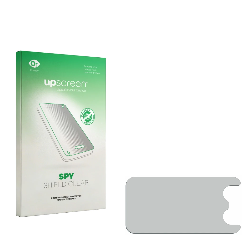 Front side of a product packaging with the brand logo upscreen. Next to it is the corresponding screen protector.