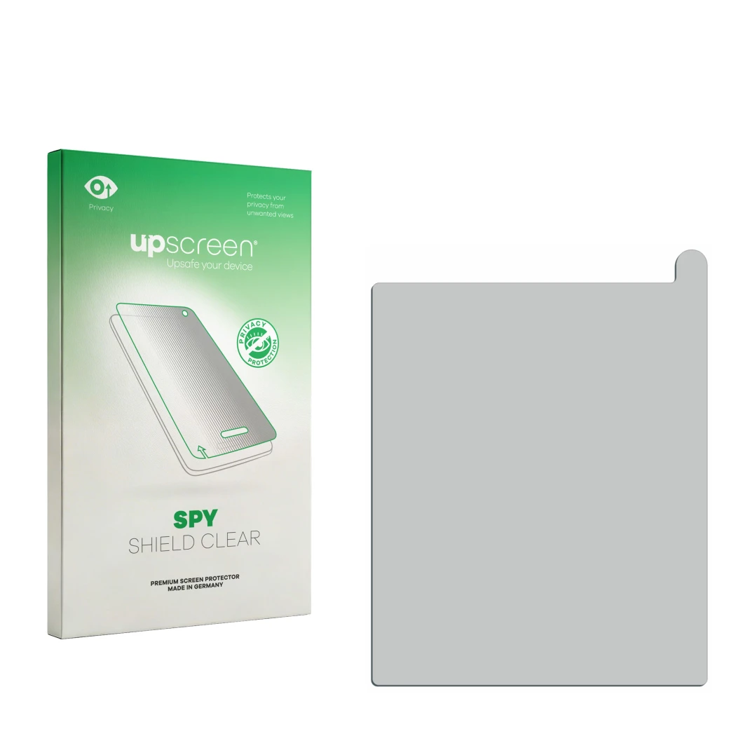 Front side of a product packaging with the brand logo upscreen. Next to it is the corresponding screen protector.