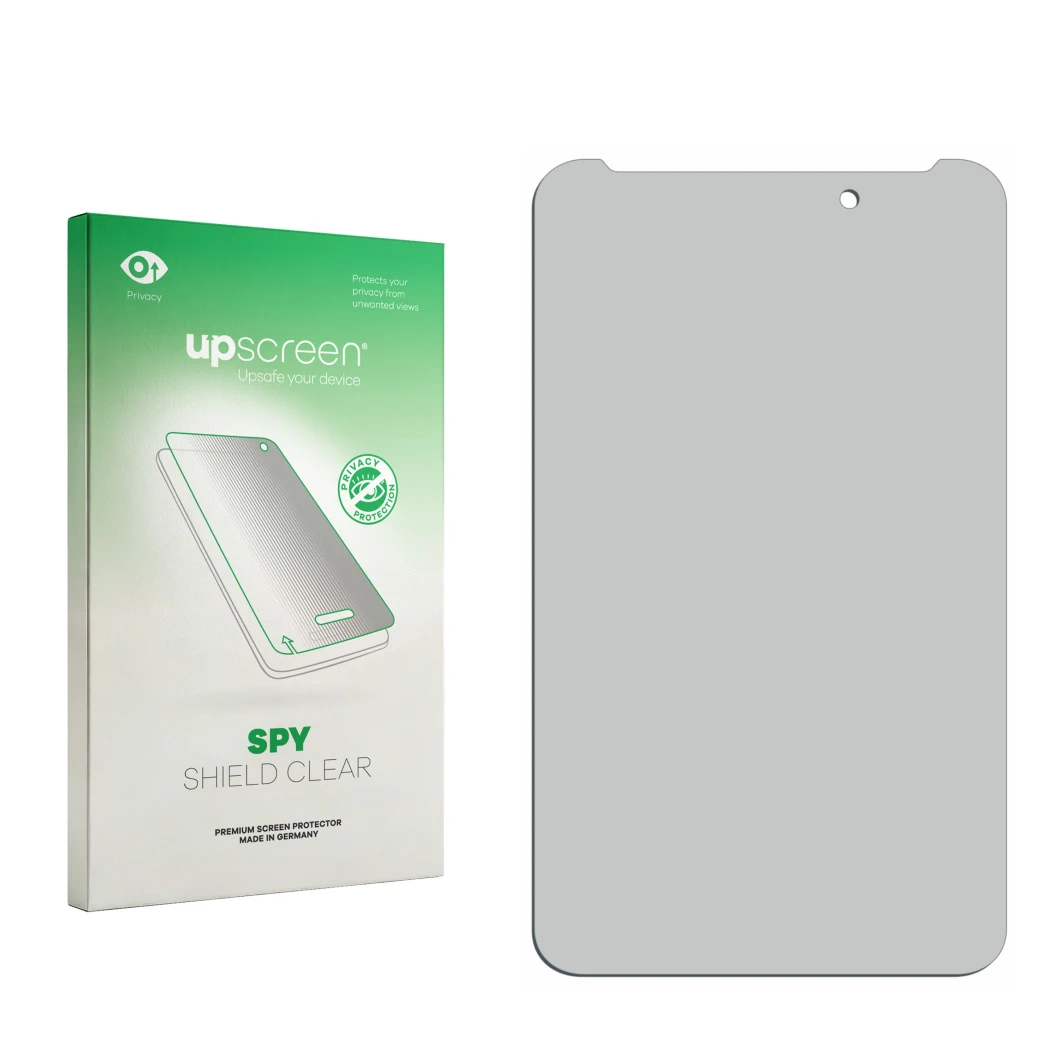 Front side of a product packaging with the brand logo upscreen. Next to it is the corresponding screen protector.