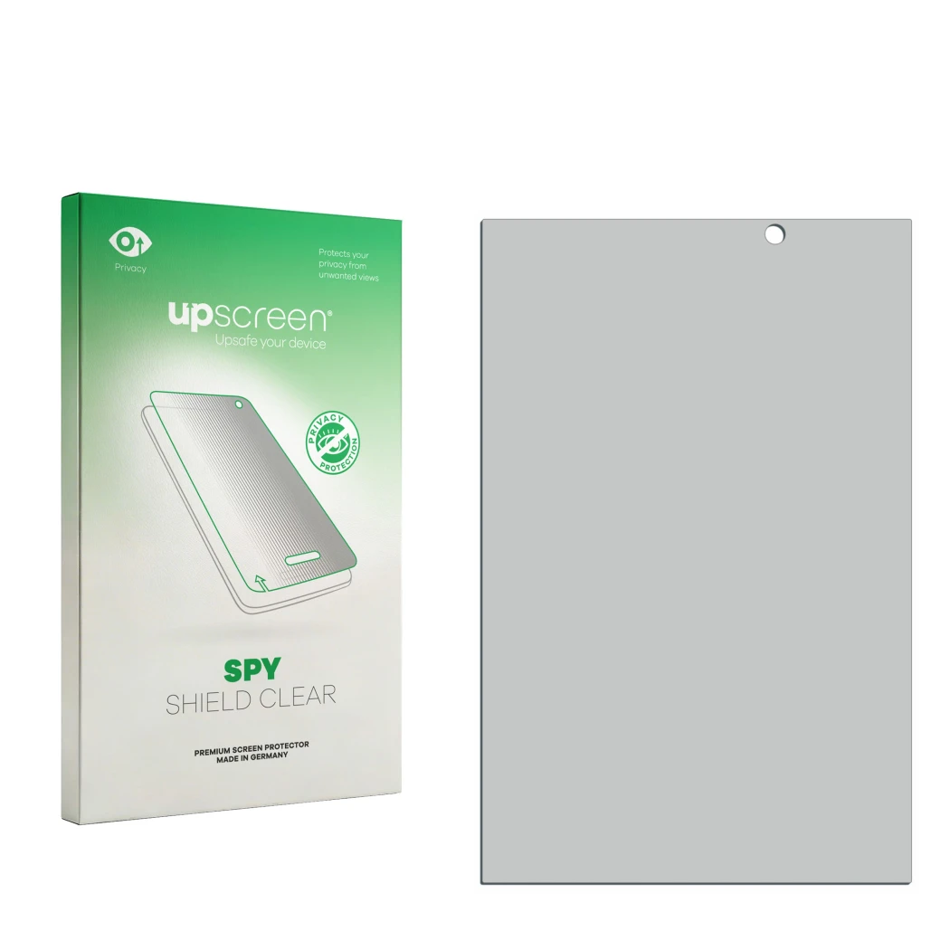 Front side of a product packaging with the brand logo upscreen. Next to it is the corresponding screen protector.