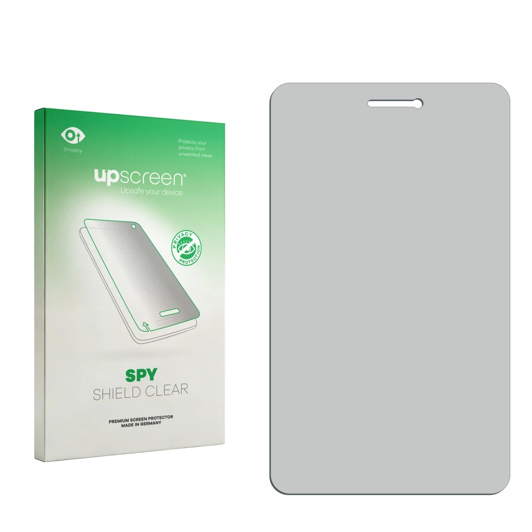 Front side of a product packaging with the brand logo upscreen. Next to it is the corresponding screen protector.