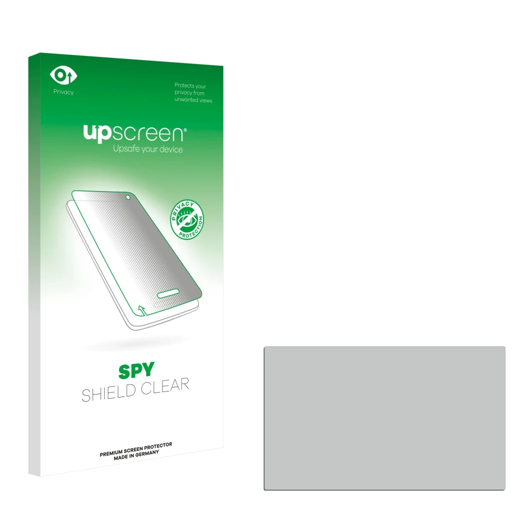 Front side of a product packaging with the brand logo upscreen. Next to it is the corresponding screen protector.
