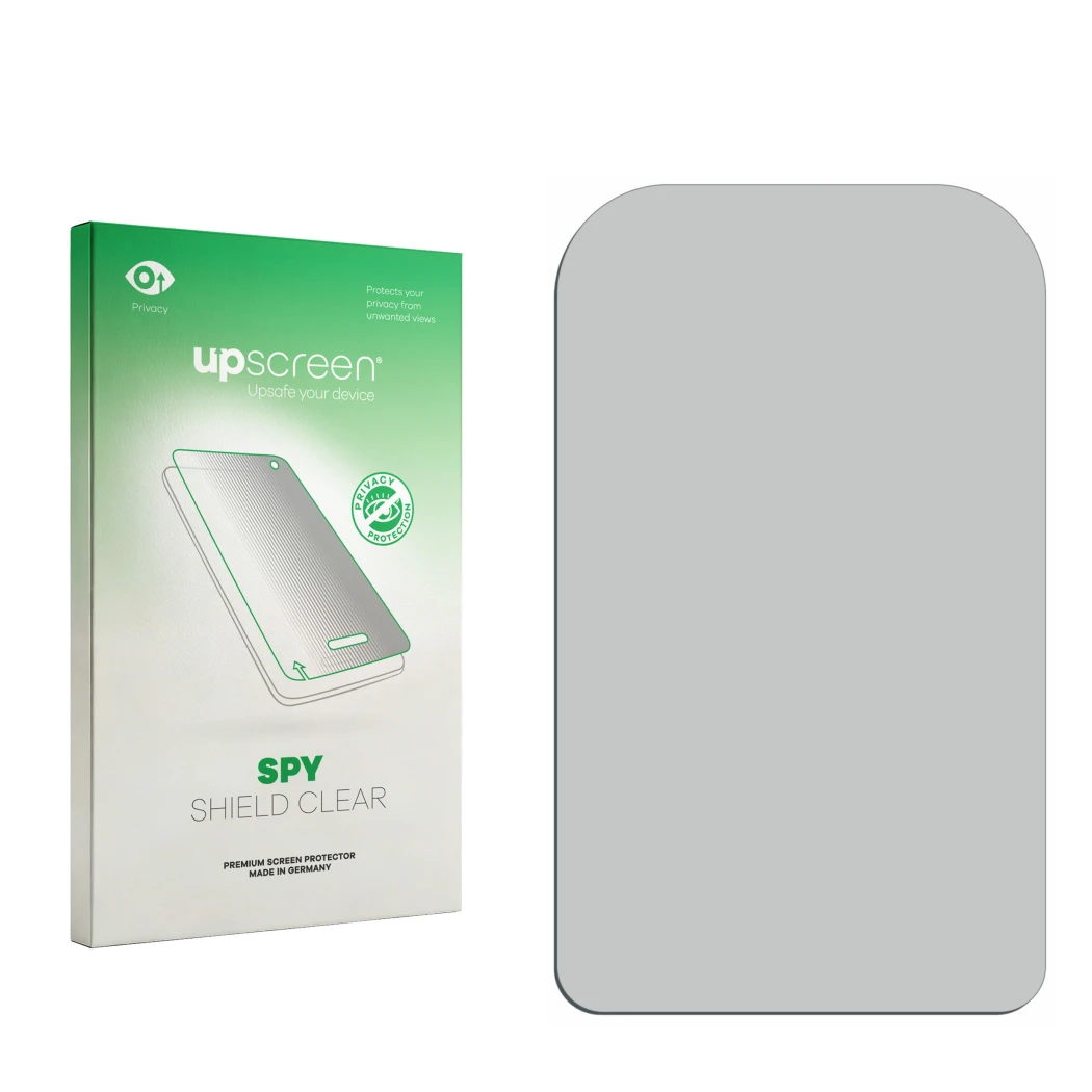 Front side of a product packaging with the brand logo upscreen. Next to it is the corresponding screen protector.